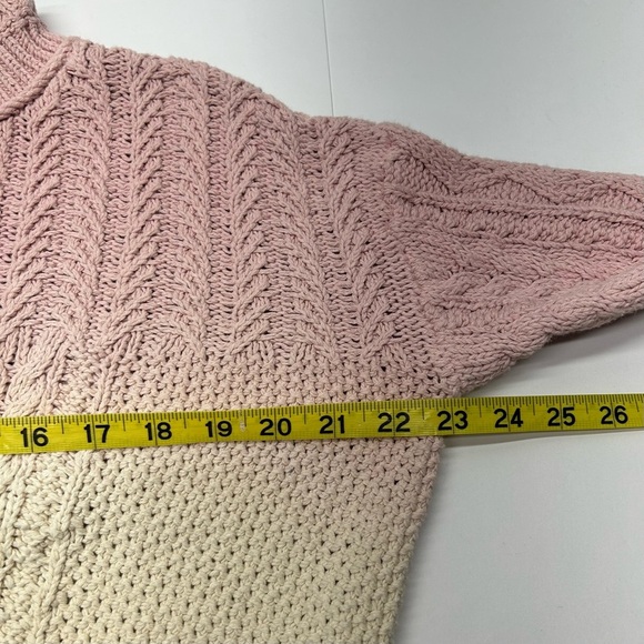 Anthropologie Pink and Cream Mock Neck Cable Knit Sweater XS COTTON - Picture 7 of 15